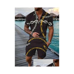 Chándales para hombres Moda para hombre Chándal de verano Camisa de manga corta Conjunto de cadena de lujo Ropa con estampado 2 piezas Traje casual Streetwear Ou DHC2U