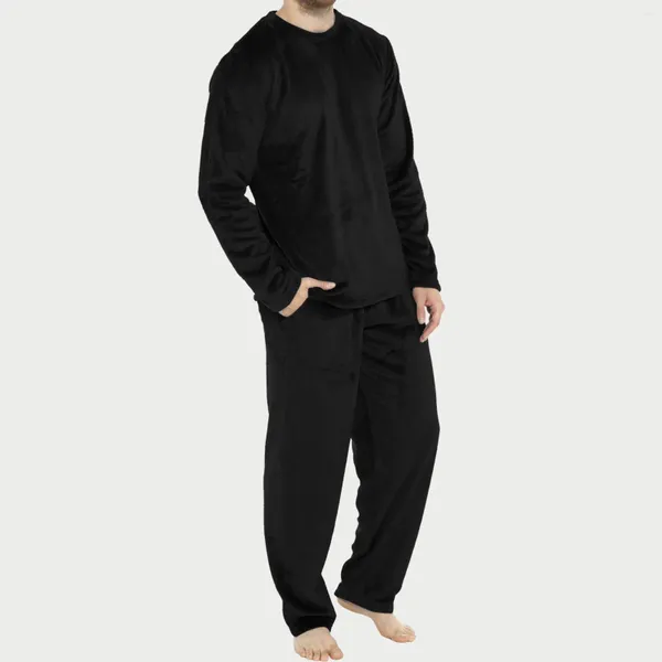 Survêtements pour hommes Hommes Quatre Saisons Mode Loisirs Soft Home Solid Couleur Chemise Pantalon Pyjama Set Service Longue Polaire Chaud Deux Pièces