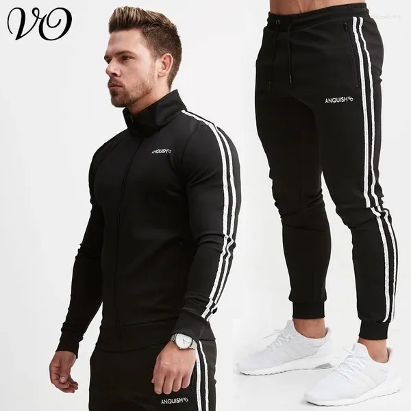 Survêtements pour hommes Mens Gym Suit Jogger Mode Zipper Veste Top Coton Casual Manteau Sweats à capuche Homme Sweatshirts Pantalon Fitness Vêtements