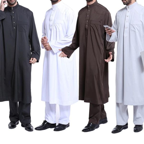 Survêtements pour hommes Mens islamique style ethnique costume musulman mode moyen-orient arabe couleur unie robe simple pantalon droit ensemble deux pièces