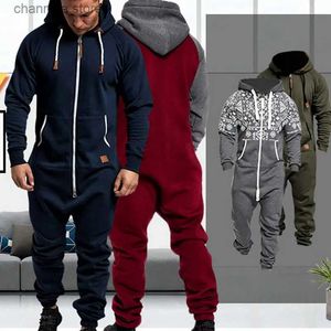 Heren Trainingspakken Heren Jumpsuit Een Stuk Sets Herfst Winter Nieuwe Heren Jumpsuit Met Capuchon Mannen Effen Kleur Casual Pak Homewear Mannen romper T240227