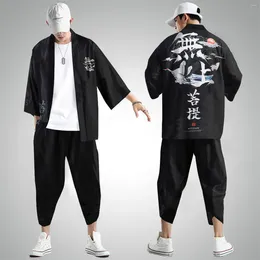 Survêtements pour hommes Mens loisirs décontracté impression numérique antique kimono soutane cardigan chemise pantalon costume imprimé demi-manche 2 pièces