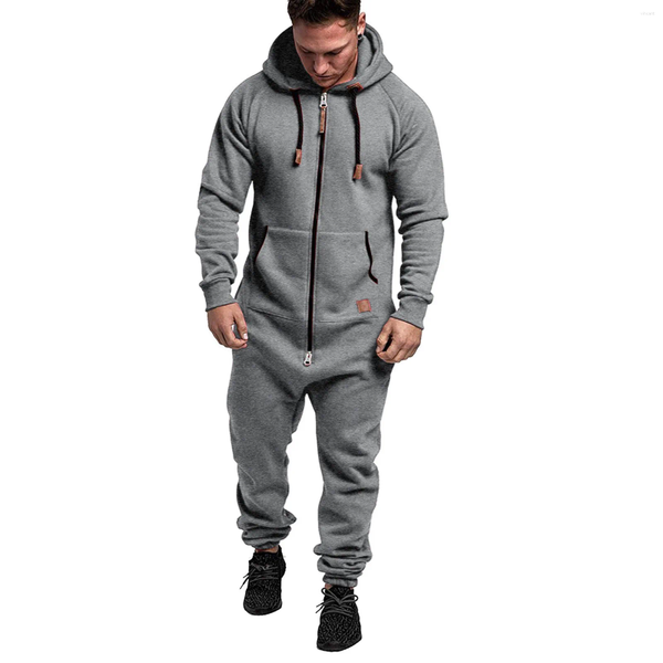 Survêtements pour hommes Mens Onesie Combinaison à manches longues en polaire Pantalon de survêtement Pure Color Splicing 2023 Automne Hiver Casual Sweat à capuche Homme Zipper