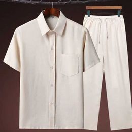 Contrôles masculins pour hommes Vêtements d'athlétisme surdimensionnés mari 2023 Set Set Linen Shirt Fashionable Mens Clothing Chinese Style Two-Piece Setl2405