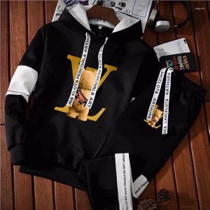 Survêtements pour hommes Hommes Patchwork Design Luxe Sweat à capuche Ensemble Sweat-shirt et pantalon de survêtement Costume Casual Harajuku Y2K Sweat à capuche Sports Streetwear