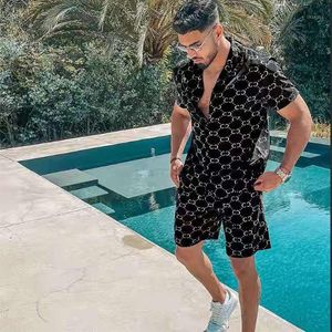 Heren Trainingspakken Heren Afdrukken Set 2021 Zomer Toevallige Korte Mouw Knoop Hawaiiaans Shirt Strand Shorts Suits Tweedelige Pak Mode Mannen Sets