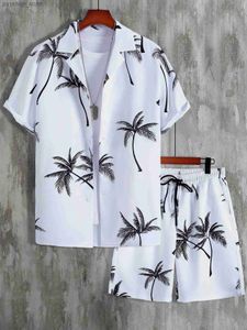 Survêtements pour hommes Ensemble de chemise pour hommes 3D imprimé plage cocotier col uni à manches courtes chemise de plage décontractée vêtements de rue d'été Hawaii ensemble Q240314