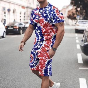 Survêtements pour hommes Ensembles courts pour hommes 2 pièces Tenues T-shirt et short à manches de drapeau américain Ensemble d'entraînement d'été du 4 juillet