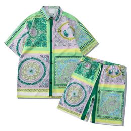 Heren Trainingspakken Heren Shorts Strand Set Groene Cashew Bloemen Print Losse Shirts En Tweedelige Zomer Mannelijke Casual Op Vakantie Outfit Sets Heren