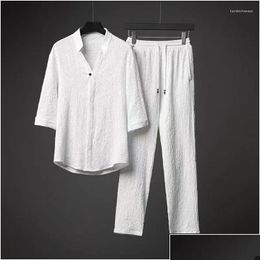 Survêtements pour hommes Taille M-5XL Chemise Pantalon Été Hommes Mode Classique Business Chemises décontractées Un ensemble de vêtements Drop de livraison Dhncr