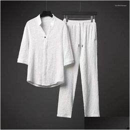 Survêtements pour hommes Taille des hommes M-5XL Chemise Pantalon Été Hommes Mode Classique Business Chemises décontractées Un ensemble de vêtements Drop Delivery App Dhohs