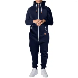 Trainingspakken voor heren Heren effen jumpsuit met ritssluiting Extra grote coltrui met capuchon Trainingspak Onesie Lente Grote maat Overalls Jogger Hoodie Volwassen