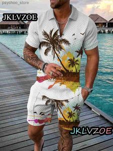 Survêtements pour hommes Chemise de sport pour hommes Polo Set à la mode Summer Beach Style Shorts Casual Set 2 pièces 3D imprimé chemise sociale de luxe vêtements pour hommes Q240314