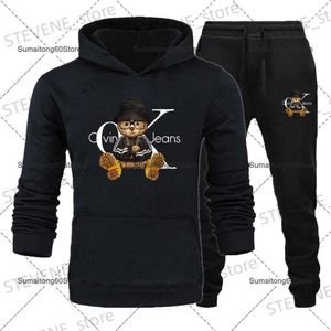 Trainingspakken voor heren Heren Sportweart Lange Slve Hoodies Tweedelige set Sweatshirts en joggingbroeken Merkprint Trainingspak Casual herenkleding T240326