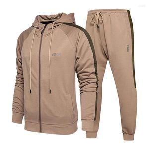 Survêtements pour hommes Hommes Printemps et AutomneCasual Pull Pantalon Deux pièces Mode Sports Rétro Lâche Contraste Couleur Costume Hommes Vêtements