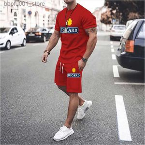 Trainingspakken voor heren Heren Zomer Herensets Trainingspak T-shirt Kleding Mode Frankrijk Ricard Soild Kleur Pak Mannelijke Man Vintage Sportkleding Korte outfits 230303 Q240228