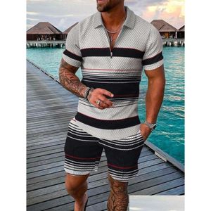 Tracksuits voor heren heren zomer mannen korte mouwen shirt strand shorts 3D geprinte zip-collar sport 2-delige set hoogwaardige casual fashio otap0