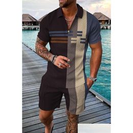 Heren trainingspakken Zomer trainingspak voor heren Rits Oversized 2-delige sets voor mannen Business Casual 3D-geprint Hoge kwaliteit mode Dro Dhxo6