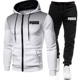 Tracksuits dos homens Mens Sweatpants Duas Peças Ternos 2023 Inverno Impressão Zipper Com Capuz Moletom Casual Fitness Jogging Calças Esportivas Conjuntos