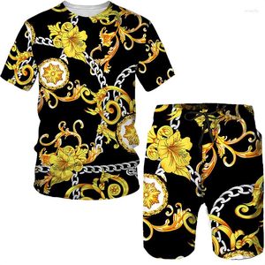 Survêtements pour hommes T-shirts et shorts pour hommes Set Fashion Golden Pattern Luxury Floral 3D Print Survêtement Casual Streetwear Male Men Clothing