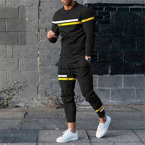 Tracksuits voor heren heren t-shirtstrousers pak streep lente winter gradiënt grafisch gedrukte lange mouw man outfit 2-delige set oversize 221128