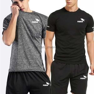 Trainingspakken voor heren Trainingspak voor heren Sneldrogend Ademend sportpak Hoge elasticiteit Pak met korte mouwen Bodybuilding Ademend Spiergymkleding T240217