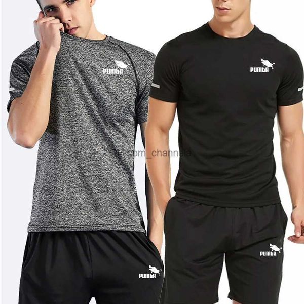 Chándales para hombres Chándal para hombre Traje deportivo transpirable de secado rápido Traje de manga corta de alta elasticidad Culturismo Ropa de gimnasio muscular transpirable T240217