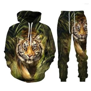 Trainingspakken voor heren Trainingspakken voor heren Verkopen Hoodies met jungle-tijgerprint Broeksets 3D-trainingspak Tweedelig Casual Oversized Sport Joggen Ot69K