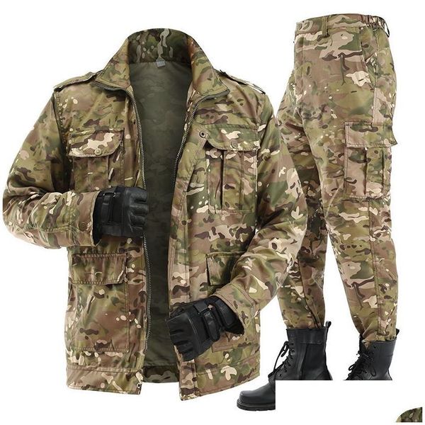 Survêtements pour hommes Survêtements pour hommes Printemps Été Uniforme militaire Costume de camouflage en plein air Motif Python noir Salopette résistante à l'usure L Dhkrk