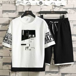 Survêtements pour hommes Survêtements d'été pour hommes Ensembles décontractés Harajuku Shorts Survêtement T-shirtShorts Hip Hop Streetwear Sweat Suits Impression de mode 221128 Q240228