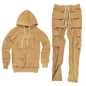 Survêtements pour hommes Survêtements pour hommes Warm Fleece Men Survêtement 2 pièces Sweats à capuche et pantalons Baggy Ensemble de survêtement pour hommes Taille américaine Ensembles de jogging pour vêtements pour hommes 240314