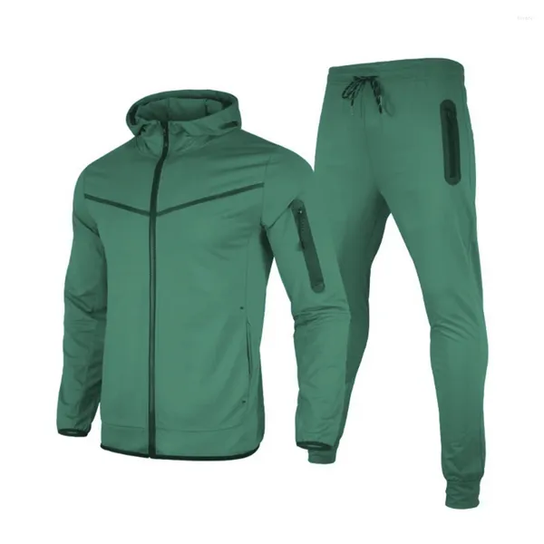 Survêtements pour hommes Ensembles d'entraînement pour hommes Kits de gymnastique Sportswear Respirant Vert Zipper Tops Fitness Jogging Sport Costumes Running Sweatshirts