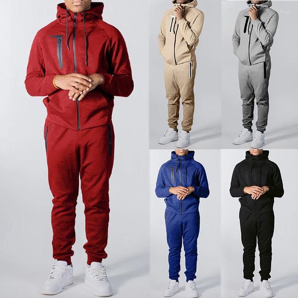 Survêtements pour hommes Mens deux pièces Track Set Color Block Survêtement Hommes Veste Costume Slim Fit Polyester Jogging