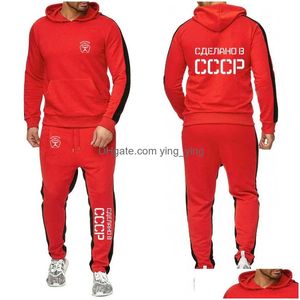 Survêtements pour hommes Hommes URSS Union soviétique KGB Moscou 2022 Sweat à capuche Survêtement Mode Impression Sweat-shirt Plover Tops Pantalon Sportwear Dro Dhvz9