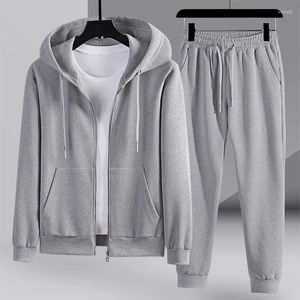 Chándales para hombres para hombre Waffle Conjunto de dos piezas Cremallera Abrigo con capucha Pantalones delgados Casual Traje sólido Moda Streetwear Otoño