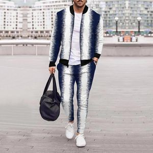 Heren tracksuits heren winter casual straat geweven jas broek gradiënt gestreepte tweedelige set