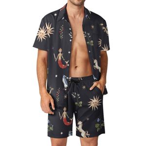 Heren Trainingspakken Zeemeermin Dames Heren Sets Vogel Eenhoorn Bloemenprint Casual Shorts Zomer Vintage Fitness Outdoor Shirt Set Aangepast Oversized pak 230720