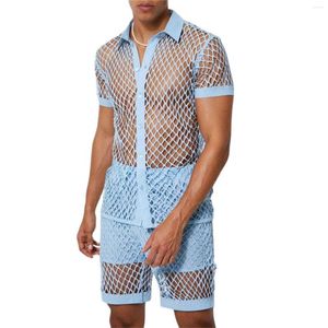 Mase de pistas para hombres Mesh Ver a través de la camiseta de la red de pescado Set 2023 SEXY MANGA CORTA CONTRO transparente Homme Hip Hop Streetwear xxxl