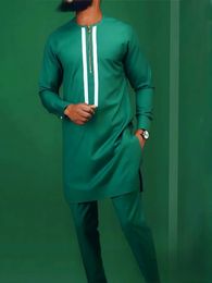 Costumes pour hommes Moyen-Orient Style ethnique Mode Banquet vert Chemise à manches longues pour hommes Deux pièces Costume décontracté Dashiki Hommes Vetements Hommes Clot 230905