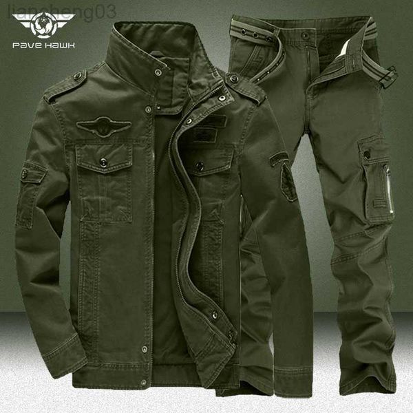 Survêtements pour hommes Militaire Airsoft Vêtements Ensembles Hommes Multi-poches Cargo Vestes Pantalons Paintball Costumes Coupe-Vent Bomber Tactique Manteaux Ensemble Taille 6XL W0328