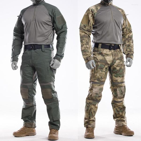 Chándales para hombres Conjuntos tácticos militares Hombres Camuflaje Multi-bolsillo UFS Trajes de entrenamiento Transpirable de secado rápido Camiseta de manga larga Rodillera