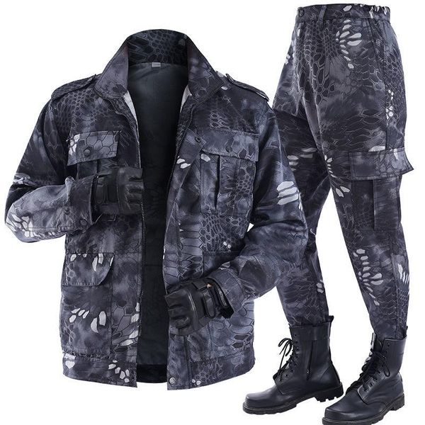 Survêtements pour hommes Uniforme militaire Survêtement doux pour hommes Costume de camouflage en plein air Motif Python noir Salopette résistante à l'usure Travail Insura