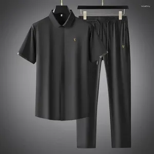 Survêtements pour hommes Minglu Summer Polos sans couture Ensembles de haute qualité à manches courtes minces et soyeux Sports Casual Male Survêtement Costumes