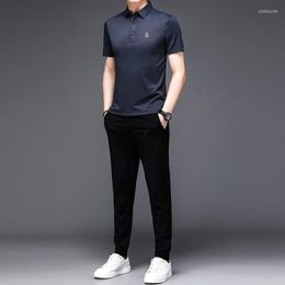 Chándales para hombres Minglu Summer Thin Polos para hombres Conjuntos de lujo Color sólido Deportes Casual Impreso Trajes masculinos Moda Cintura elástica Hombre