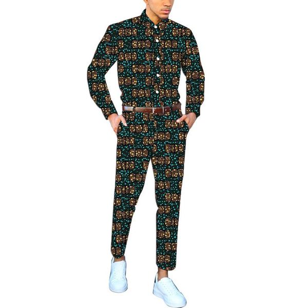 Costumes pour hommes Chemises pour hommes d'impression moderne Pantalon personnalisé Pantalon de mode nigérian Ensembles Costumes de marié masculin sur mesure Tissu de mariage africain