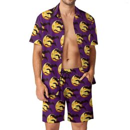 Survêtements pour hommes Moon Flying Bat Beachwear Hommes Ensembles Mignon Halloween Casual Chemise Ensemble Été Imprimé Shorts Deux Pièces Costume De Mode Plus Taille