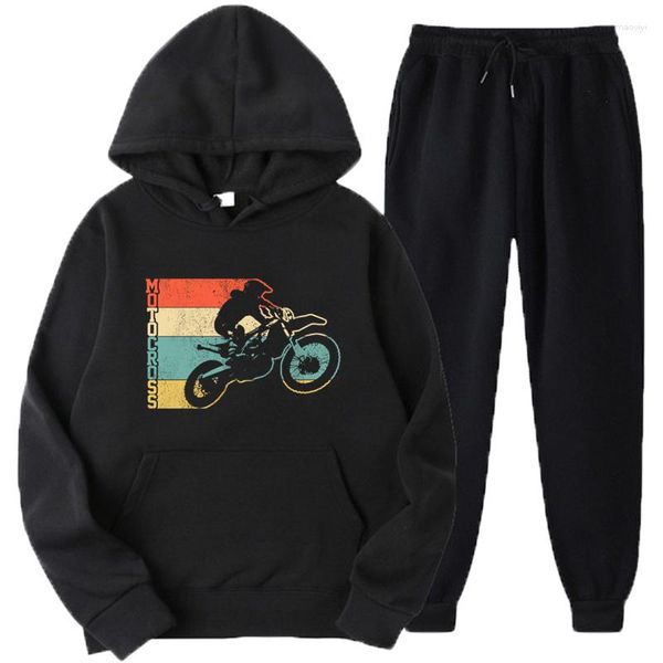 Survêtements pour hommes Motocross Vintage MX Dirt Bike Moto Enduro Biker Hommes Ensemble Polaire Hoodies Pantalon Deux Pièces Survêtement À La Mode Sportswear