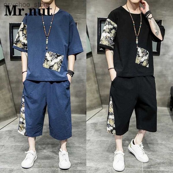 M. Nut Summer Casual Chinois Hommes T-shirt Capris Deux Pièces Ensemble Femmes Mode Street Vêtements Plage Vacances Vêtements Q240314