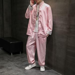 Survêtements pour hommes MrGB Style chinois glace soie ensembles 2023 automne hiver surdimensionné Tang costume Vintage décontracté homme chemise mode vêtements