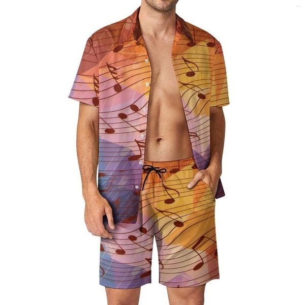 Survêtements pour hommes Notes de musique Ensembles pour hommes Bleu Orange Mode Chemise décontractée Ensemble à manches courtes Short graphique Costume de vacances d'été Grande taille